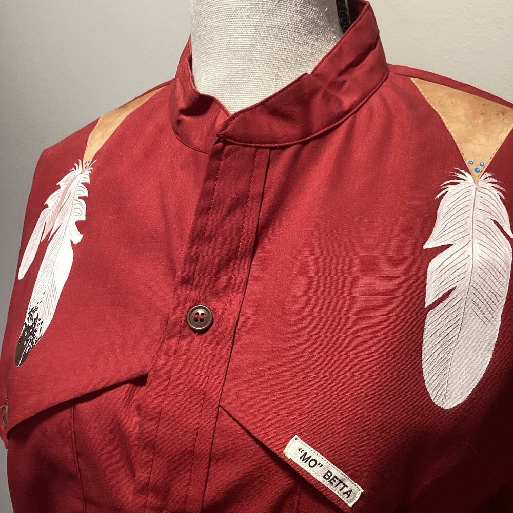 Unique Hand Painted Mo Betta Women’s Vintage Red Western Button Up Shirt Dress